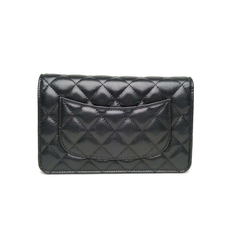 CHANEL 22ACFWOC黑色荔枝牛皮晶片開金扣金幣雙皮穿鏈-2