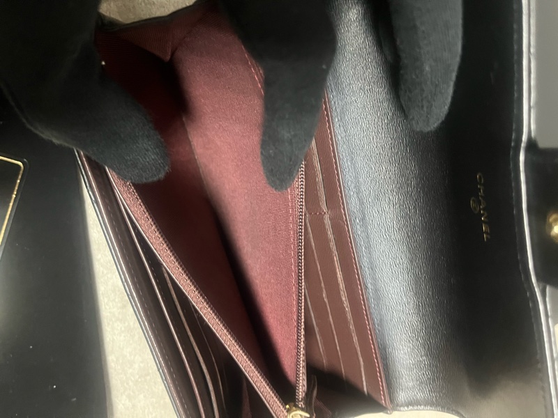 正品 Chanel 經典2折黑金羊皮長夾-3