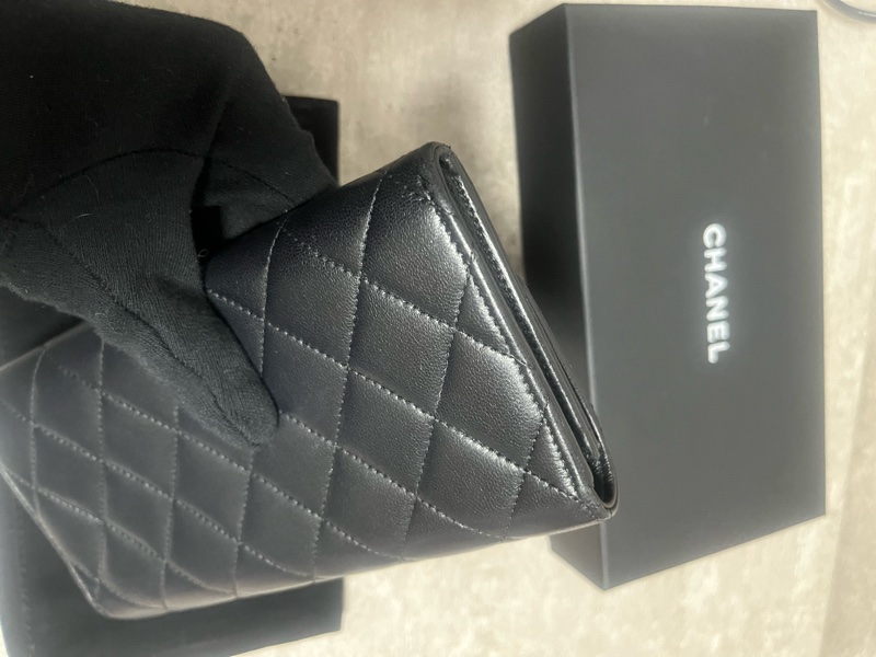 正品 Chanel 經典2折黑金羊皮長夾-6