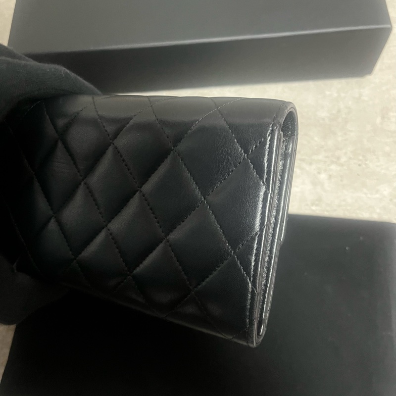 正品 Chanel 經典2折黑金羊皮長夾-7