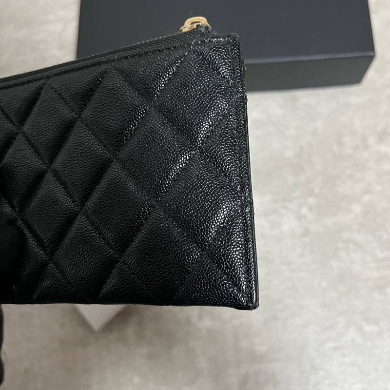 正品 Chanel boy 經典黑金荔枝皮扁長夾-4