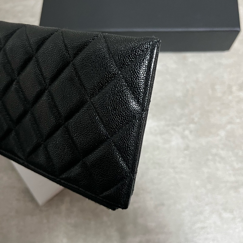 正品 Chanel boy 經典黑金荔枝皮扁長夾-9