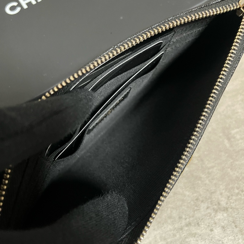 正品 Chanel boy 經典黑金荔枝皮扁長夾-11