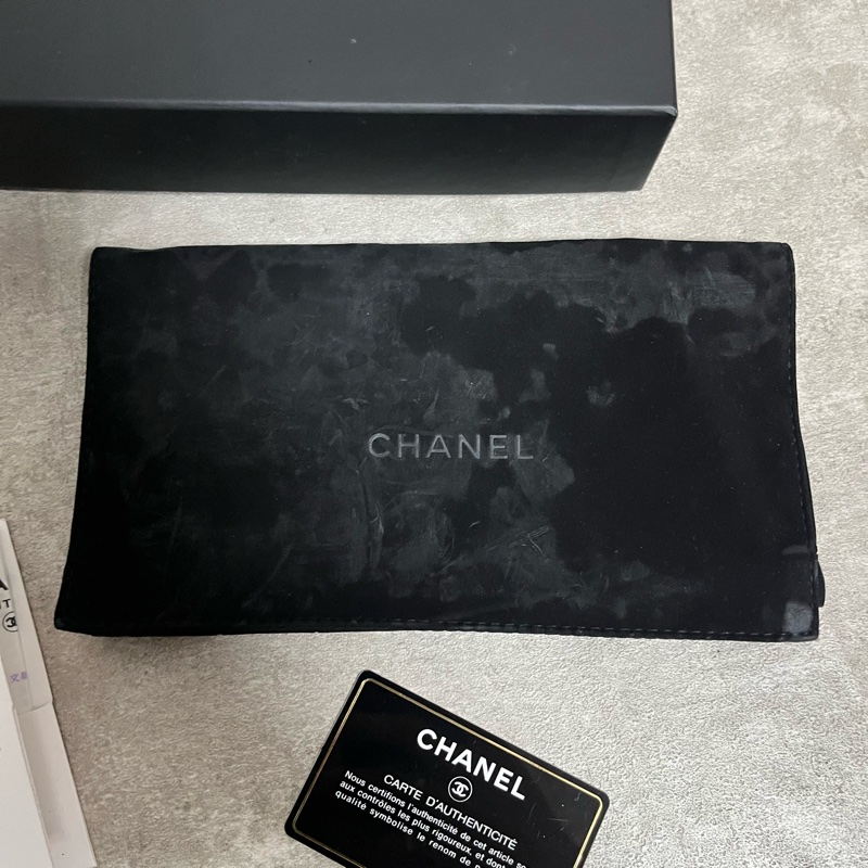 正品 Chanel boy 經典黑金荔枝皮扁長夾-17