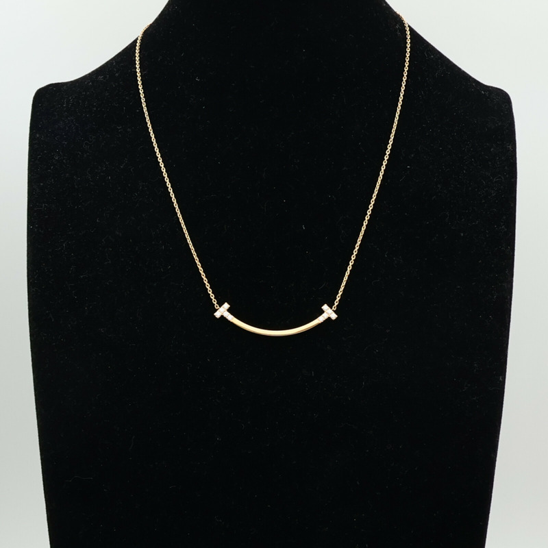 TIFFANY&CO 18K黃金T-Smile Diamond Pendent鑽石項鍊-8
