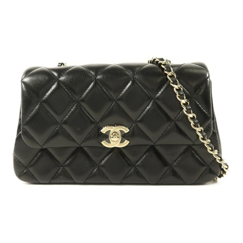 CHANEL 羊皮皮革Mini Flap Bag金扣鏈帶肩背袋