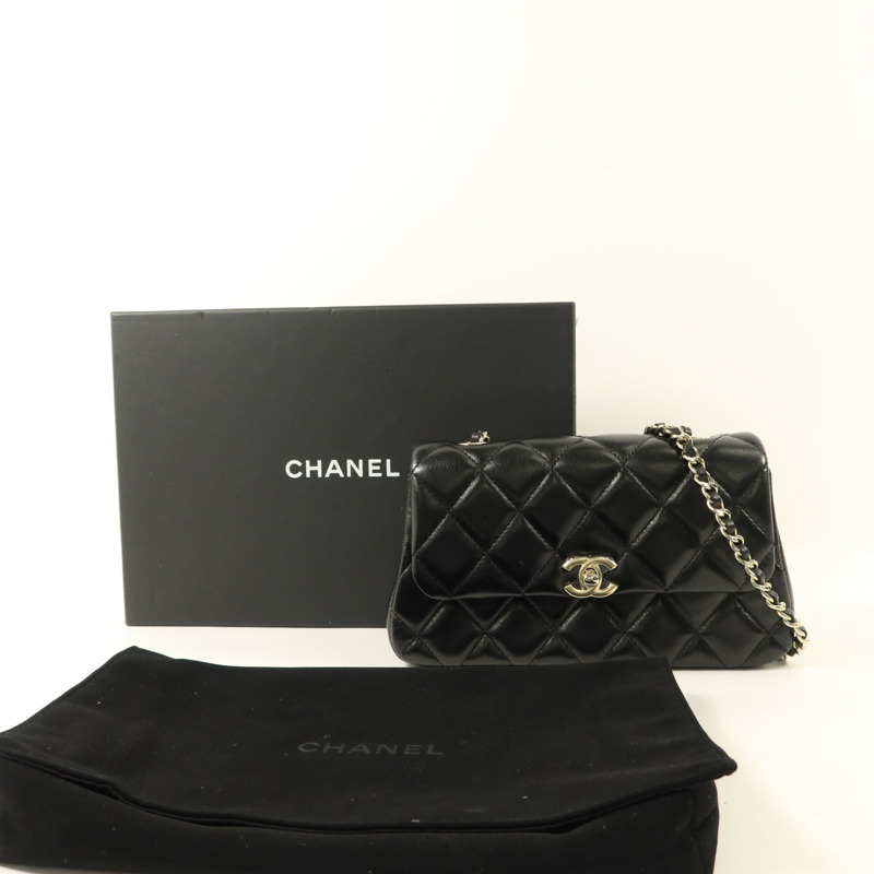CHANEL 羊皮皮革Mini Flap Bag金扣鏈帶肩背袋-9