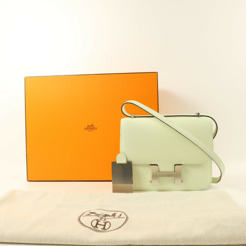 HERMES Epsom皮革Constance Mini II銀扣肩背袋Vert Fizz-9