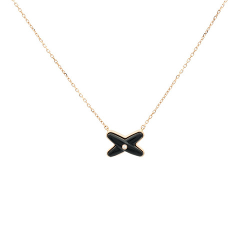 Chaumet 18K玫瑰金Jeux de Liens Pendant鑽石/縞瑪瑙項鍊