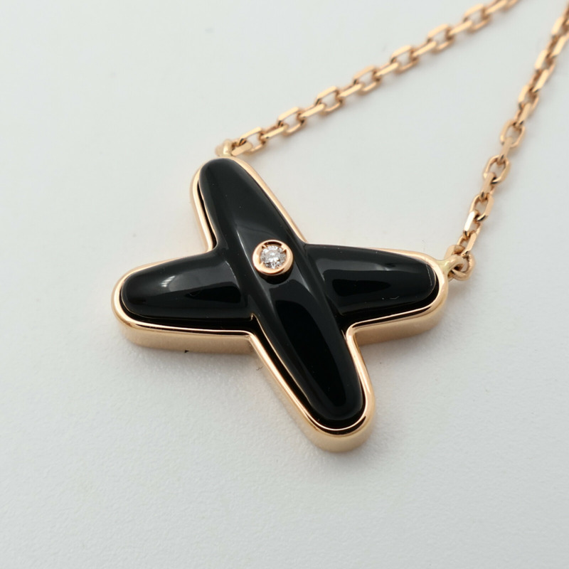 Chaumet 18K玫瑰金Jeux de Liens Pendant鑽石/縞瑪瑙項鍊-5