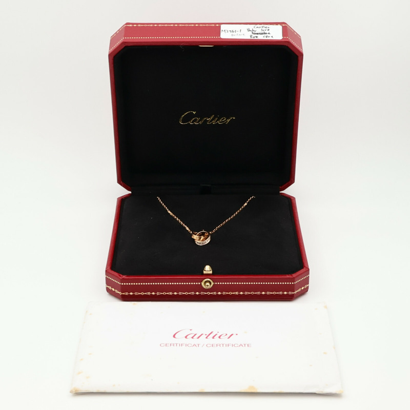 CARTIER 18K玫瑰金Love Pendant Half-Paved鑽石項鍊-10