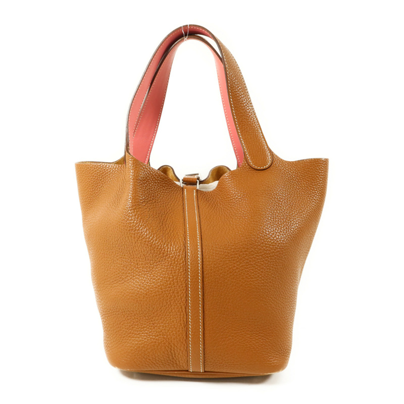 HERMES Clemence皮革Picotin MM銀扣手挽袋Gold/Rose Azalee-1