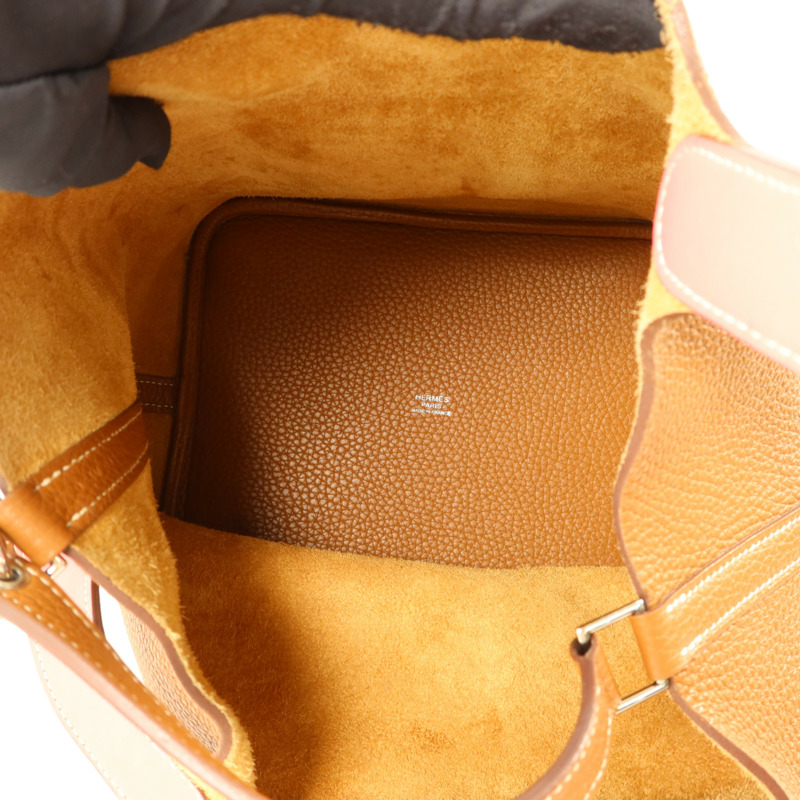 HERMES Clemence皮革Picotin MM銀扣手挽袋Gold/Rose Azalee-4