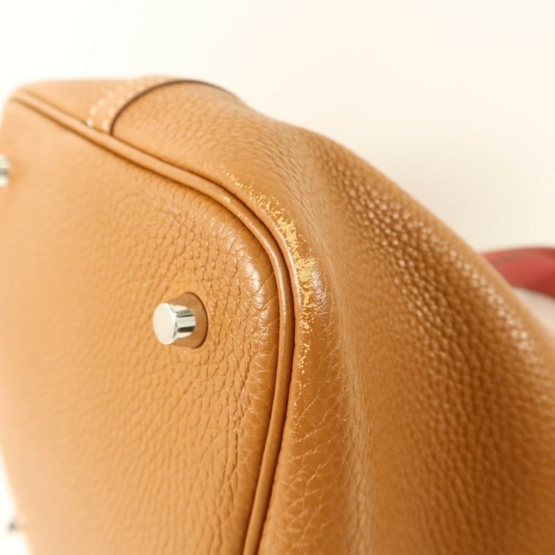 HERMES Clemence皮革Picotin MM銀扣手挽袋Gold/Rose Azalee-10