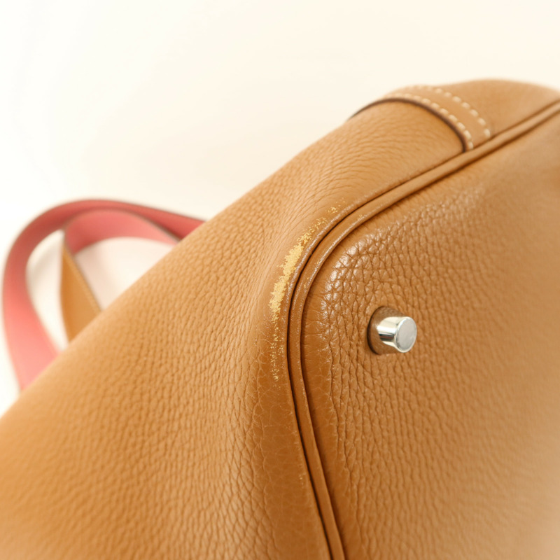 HERMES Clemence皮革Picotin MM銀扣手挽袋Gold/Rose Azalee-11
