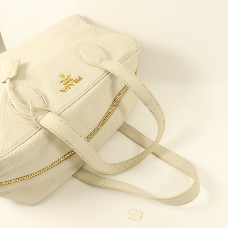 PRADA 牛皮皮革Boston Bag金扣肩背袋-8