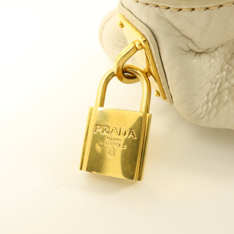 PRADA 牛皮皮革Boston Bag金扣肩背袋-12