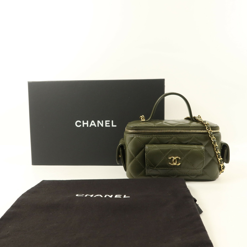 CHANEL 羊皮皮革Vanity Case金扣手挽肩背兩用袋-9