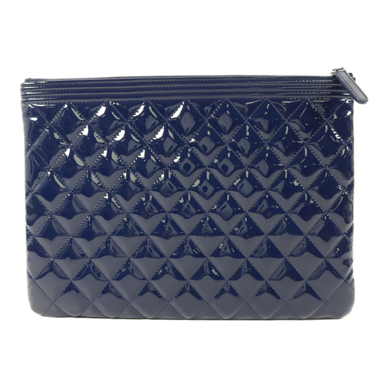 CHANEL 漆皮皮革Pouch銀扣小袋-1