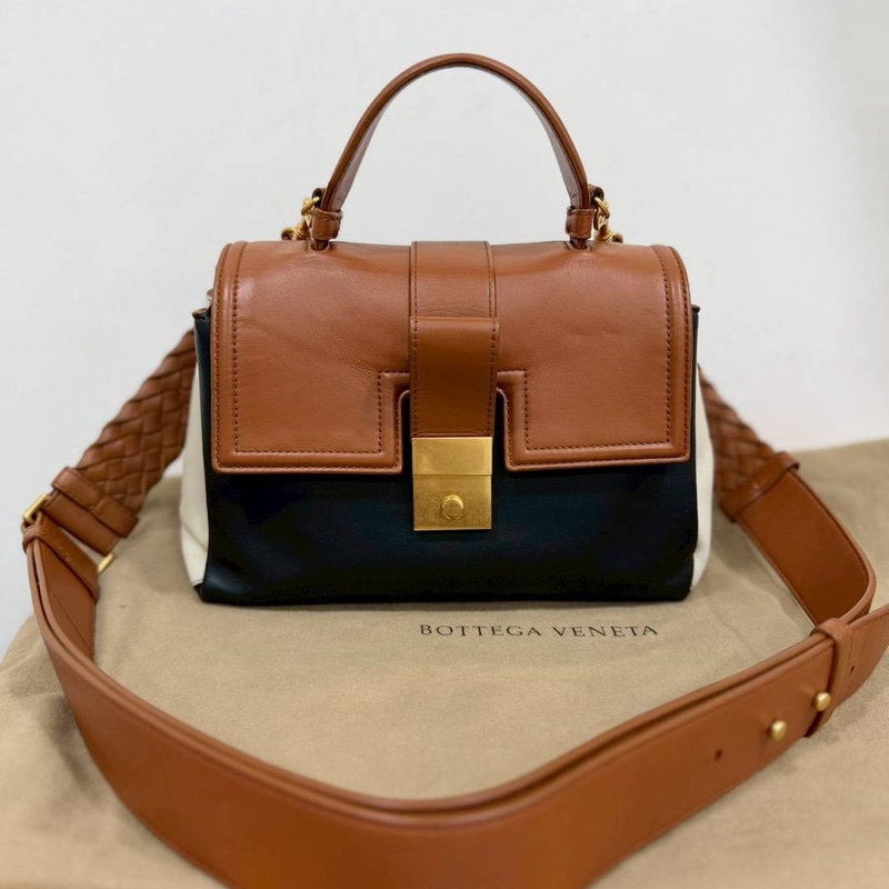 BOTTEGA VENETA BV Piazza 拼色 兩用 風琴包 咖黑 手提包 肩背包 斜背包 側背包-8