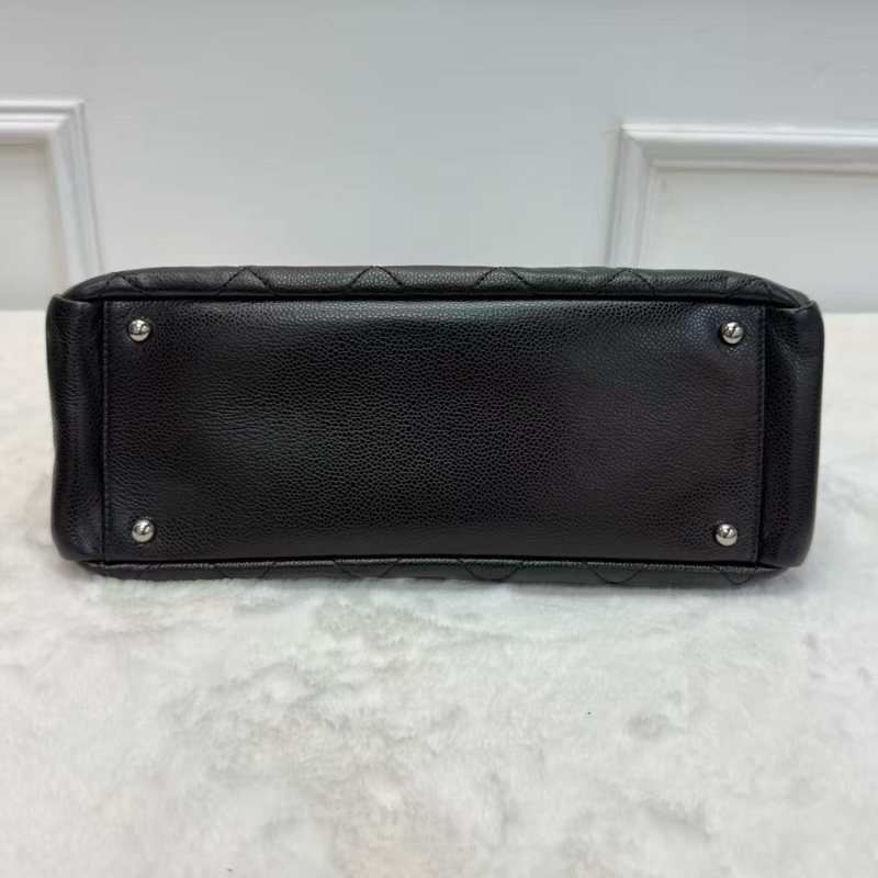 CHANEL香奈兒 Tote購物袋 黑銀 荔枝紋牛皮鏈條單肩包 大容量 耐磨百搭 雙C大logo經典款女士托特包-5