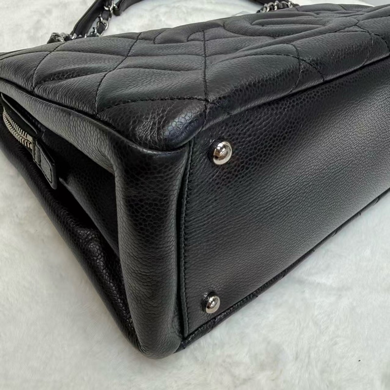 CHANEL香奈兒 Tote購物袋 黑銀 荔枝紋牛皮鏈條單肩包 大容量 耐磨百搭 雙C大logo經典款女士托特包-6