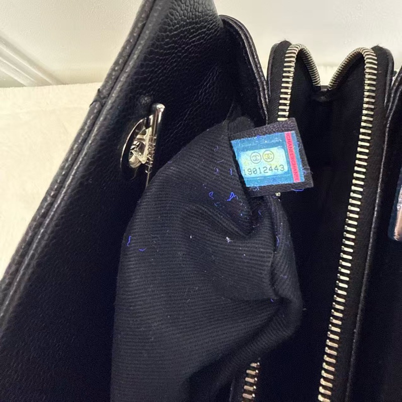 CHANEL香奈兒 Tote購物袋 黑銀 荔枝紋牛皮鏈條單肩包 大容量 耐磨百搭 雙C大logo經典款女士托特包-9