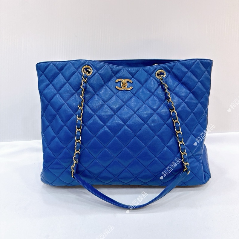莉亞精品♡Chanel 藍色大托特包 二手美包-2