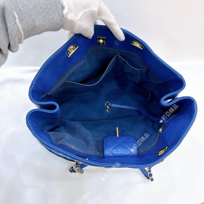 莉亞精品♡Chanel 藍色大托特包 二手美包-4