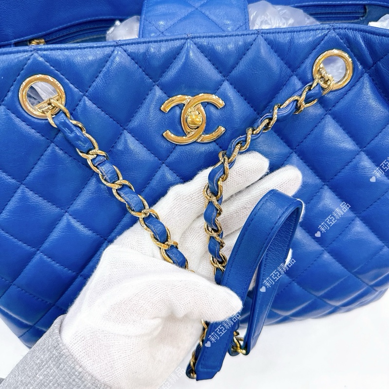 莉亞精品♡Chanel 藍色大托特包 二手美包-11