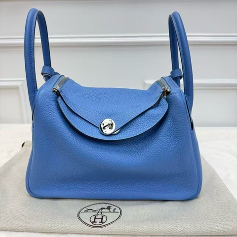 Hermes/愛馬仕 Lindy30 琳迪醫生包 2T/天堂藍 銀扣 牛皮 熱門包款 經典保值款女士手提單肩包