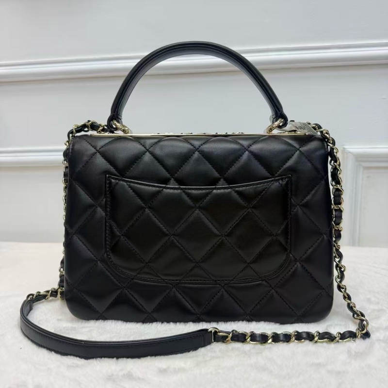 CHANEL香奈兒 TRENDY CC郵差包 黑金菱格紋羊皮 手柄式口蓋包 經典熱門款女士手提單肩斜挎包-1