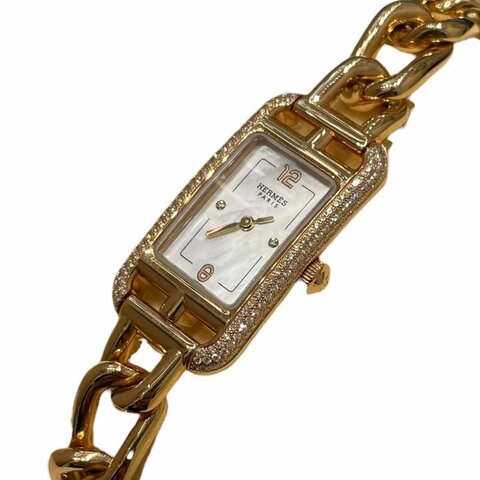 HERMES 愛馬仕 NANTUCKET PM 鑽石石英錶 K18PG