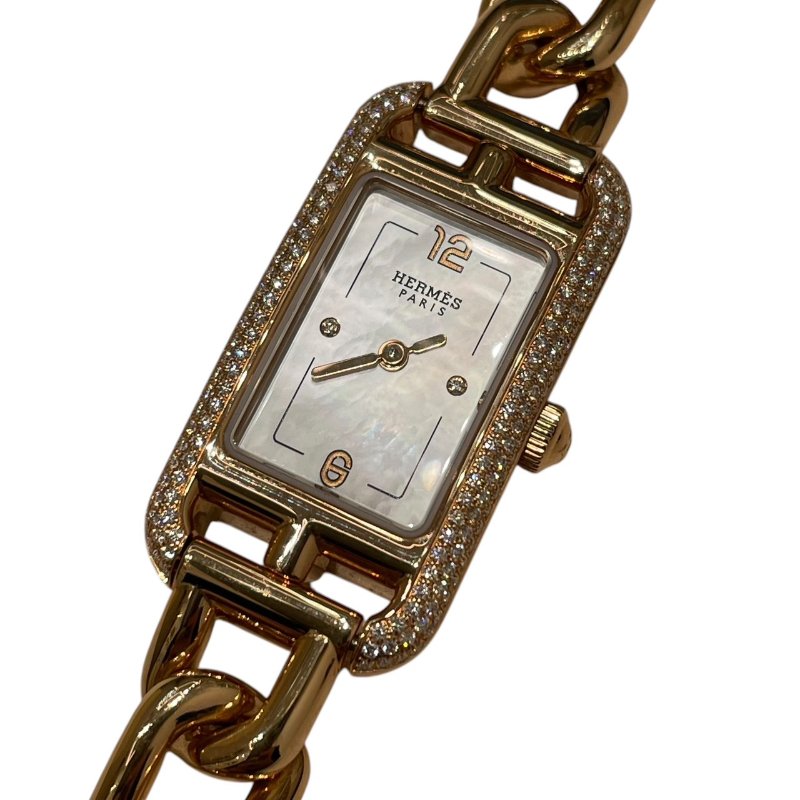HERMES 愛馬仕 NANTUCKET PM 鑽石石英錶 K18PG-1