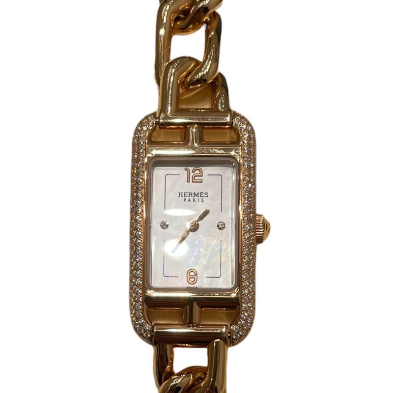 HERMES 愛馬仕 NANTUCKET PM 鑽石石英錶 K18PG-2