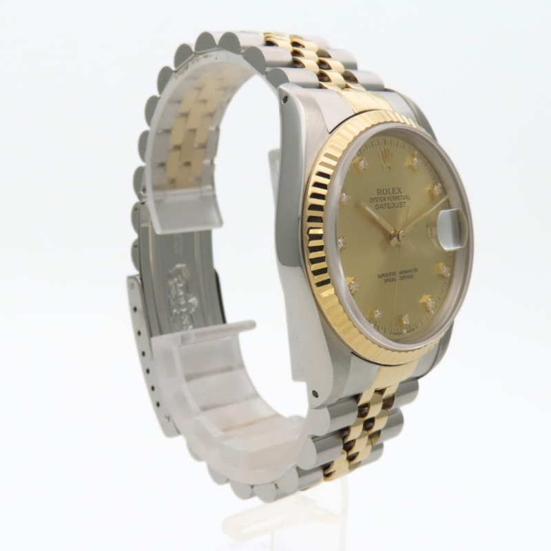 勞力士 Datejust 16233G 不鏽鋼 18K 黃金 老式鑽石 10PD E 字頭男腕錶-3