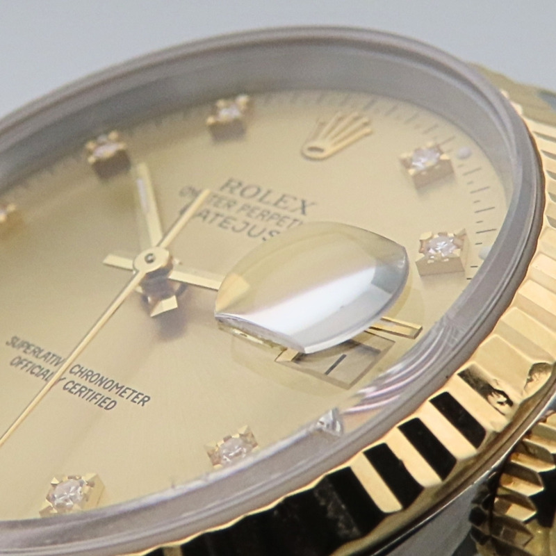 勞力士 Datejust 16233G 不鏽鋼 18K 黃金 老式鑽石 10PD E 字頭男腕錶-11