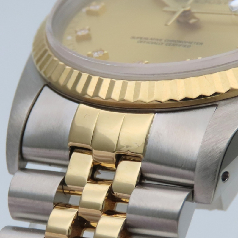 勞力士 Datejust 16233G 不鏽鋼 18K 黃金 老式鑽石 10PD E 字頭男腕錶-14