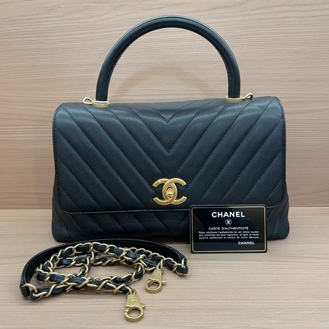 NO:D33 Chanel香奈儿 黑金斜纹荔枝皮 大號 2018年，26開 有塵袋 有卡 無盒子 尺寸底長30*高17*