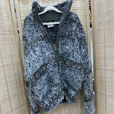 Chanel香奈兒14B灰色毛絨針織外套34碼