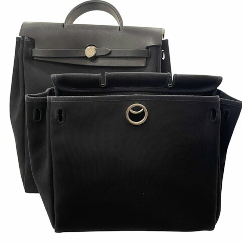 HERMES 愛馬仕 HERBAG 31 兩用後背包 帆布/皮革 黑色 銀扣