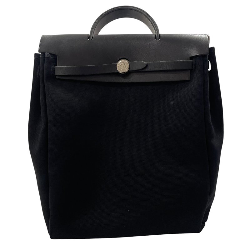 HERMES 愛馬仕 HERBAG 31 兩用後背包 帆布/皮革 黑色 銀扣-1