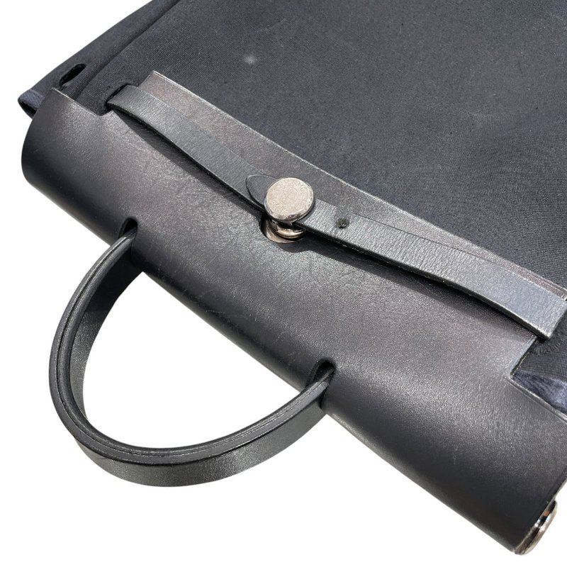 HERMES 愛馬仕 HERBAG 31 兩用後背包 帆布/皮革 黑色 銀扣-11