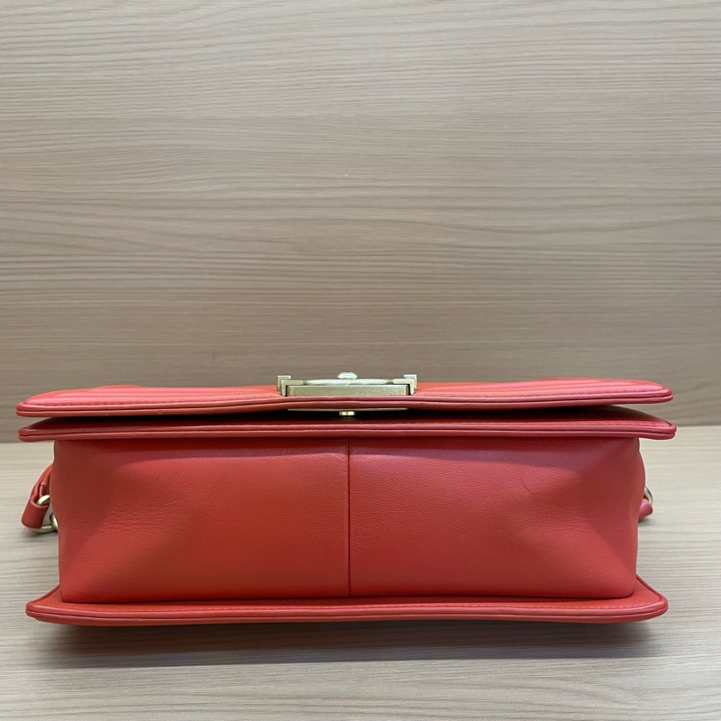 NO:C92 Chanel香奈儿 红金牛皮中號2018年,24開,Leboy V紋鏈條包金扣 有塵袋 無卡 無盒子 尺寸底長25*高15*-5