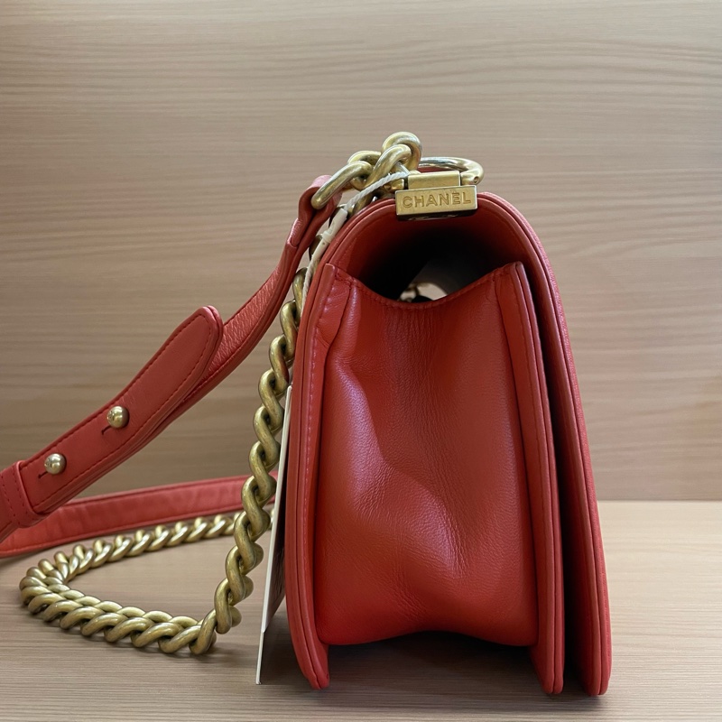 NO:C92 Chanel香奈儿 红金牛皮中號2018年,24開,Leboy V紋鏈條包金扣 有塵袋 無卡 無盒子 尺寸底長25*高15*-9