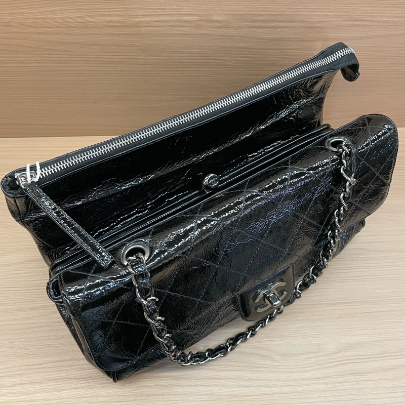 NO:D7 Chanel黑银油蜡皮蛙口cf單肩包2006年10開 有塵袋 無卡無盒子 尺寸底30*高20*寬12*-2