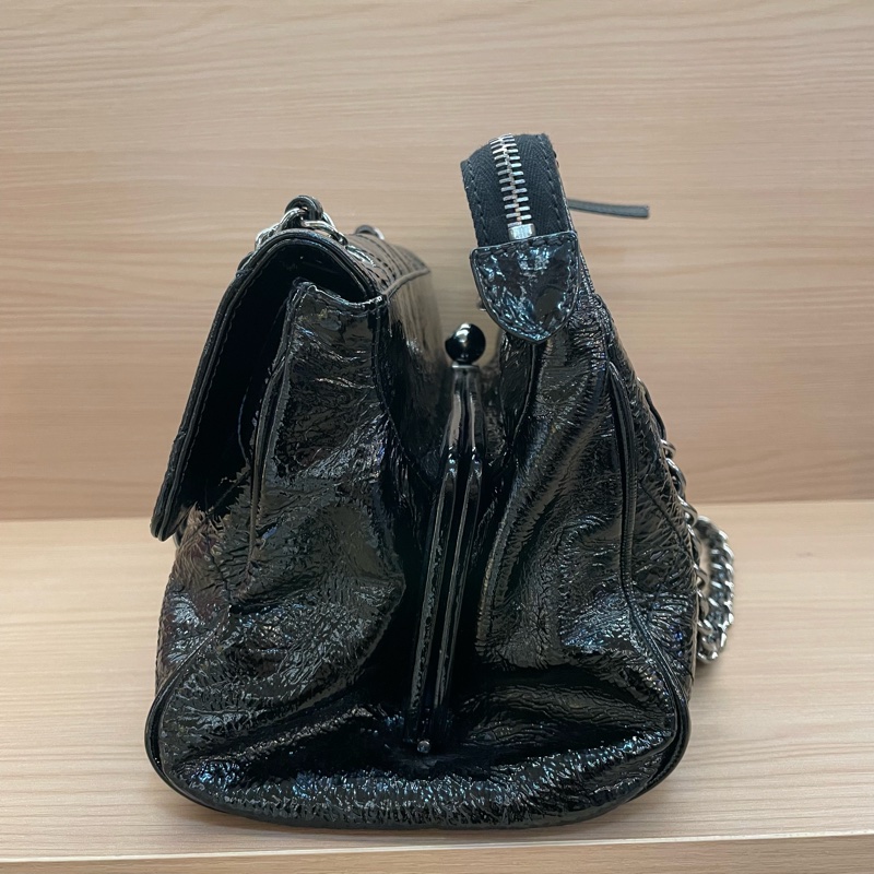 NO:D7 Chanel黑银油蜡皮蛙口cf單肩包2006年10開 有塵袋 無卡無盒子 尺寸底30*高20*寬12*-4