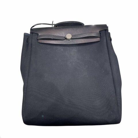 商品名稱 : HERMES 愛馬仕 HERBAG 31 兩用後背包 帆布/皮革 黑色 銀扣