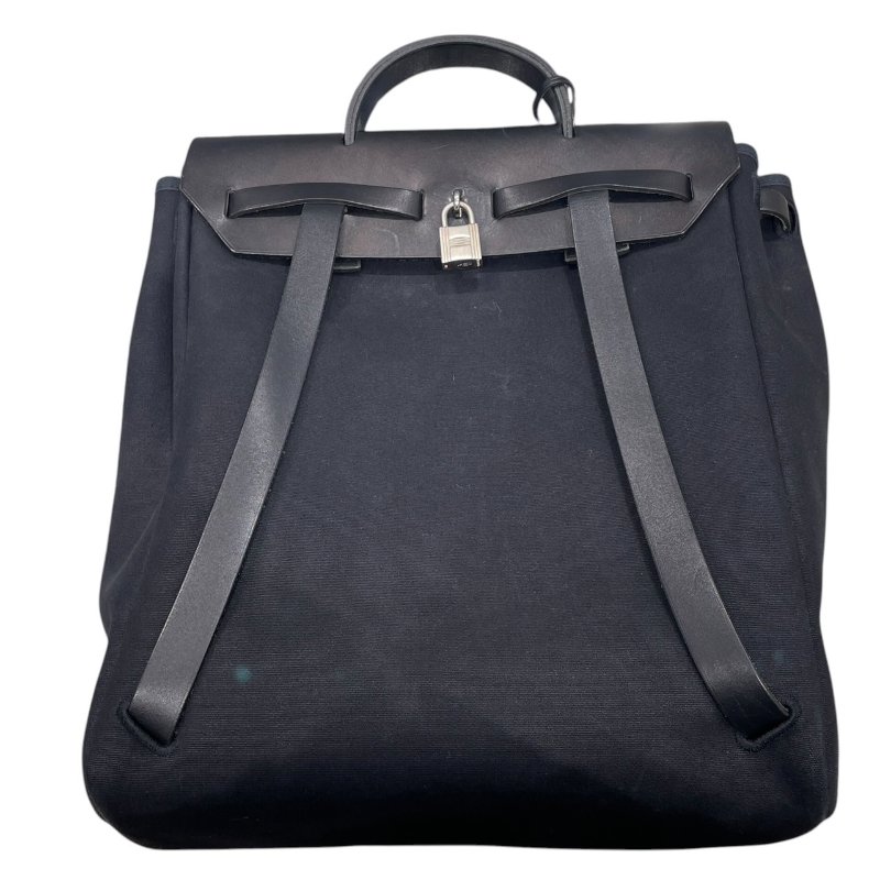 商品名稱 : HERMES 愛馬仕 HERBAG 31 兩用後背包 帆布/皮革 黑色 銀扣-1