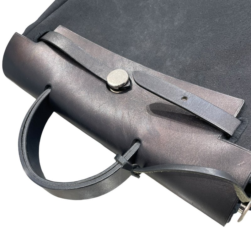 商品名稱 : HERMES 愛馬仕 HERBAG 31 兩用後背包 帆布/皮革 黑色 銀扣-10